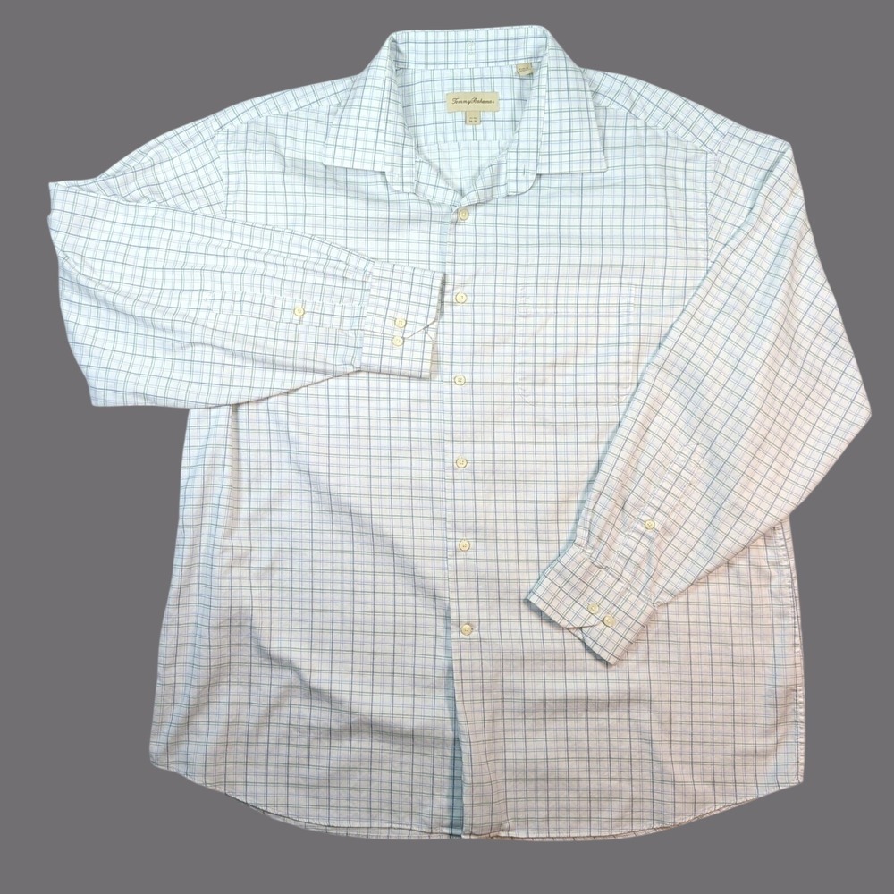 Tommy Bahama Button Down Mens 17.5 XL White Plaid Long Sleeve Coastal Resortwear